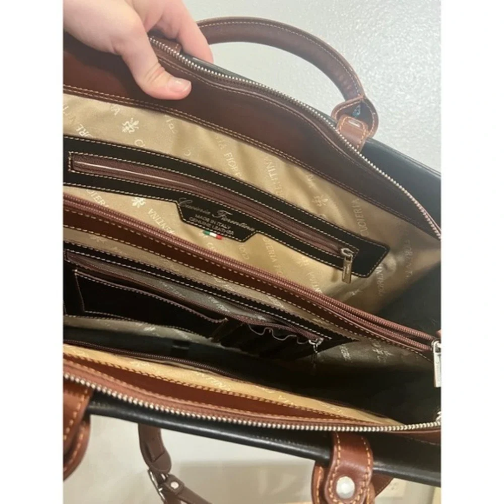 Fiorentino Leather Briefcase Laptop Bag Messenger Work Travel Brown Trim‎